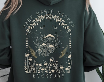 Cottagecore Mushroom Print Hoodie - Goblincore Forest Design