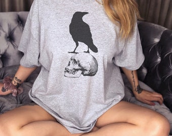 Skull and Crow T-Shirt: Gothic Occult Raven Shirt
