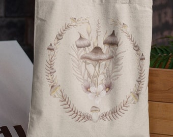 Mushroom Print Tote Bag, Cotton Shopper