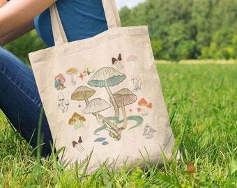 Mushroom Cotton Tote Bag, Cottagecorecore