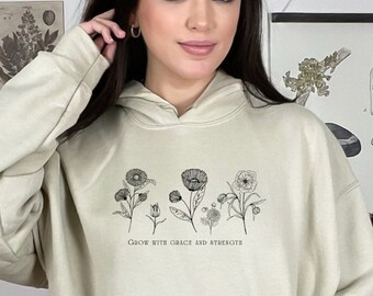 Cottagecore Hoodie, Botanical Wildflower Print, Trendy Fashion