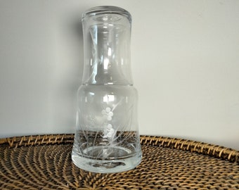 Bedside water carafe with etched florals