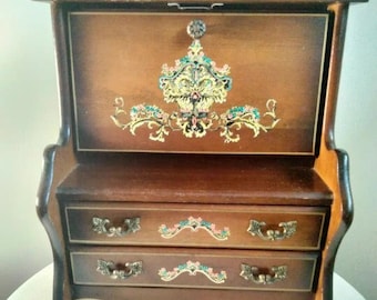Secretary desk style jewelry box, drop front