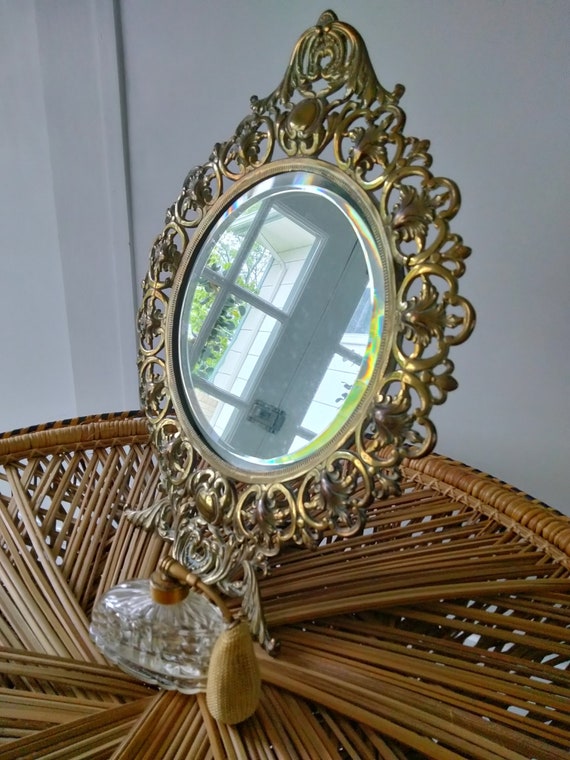 Ornate, Gold Metal Vanity/dresser Mirror on Stand or Hung - Etsy Ornate, Gold Metal Vanity/dresser Mirror on Stand or Hung - Etsy