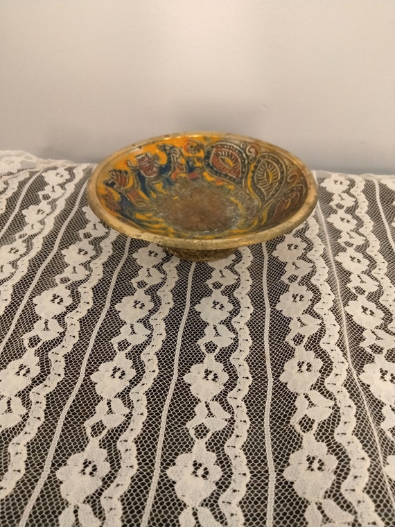 Vintage Brass Enamel Bowl, Ring Dish, Vanity Deco… - image 1