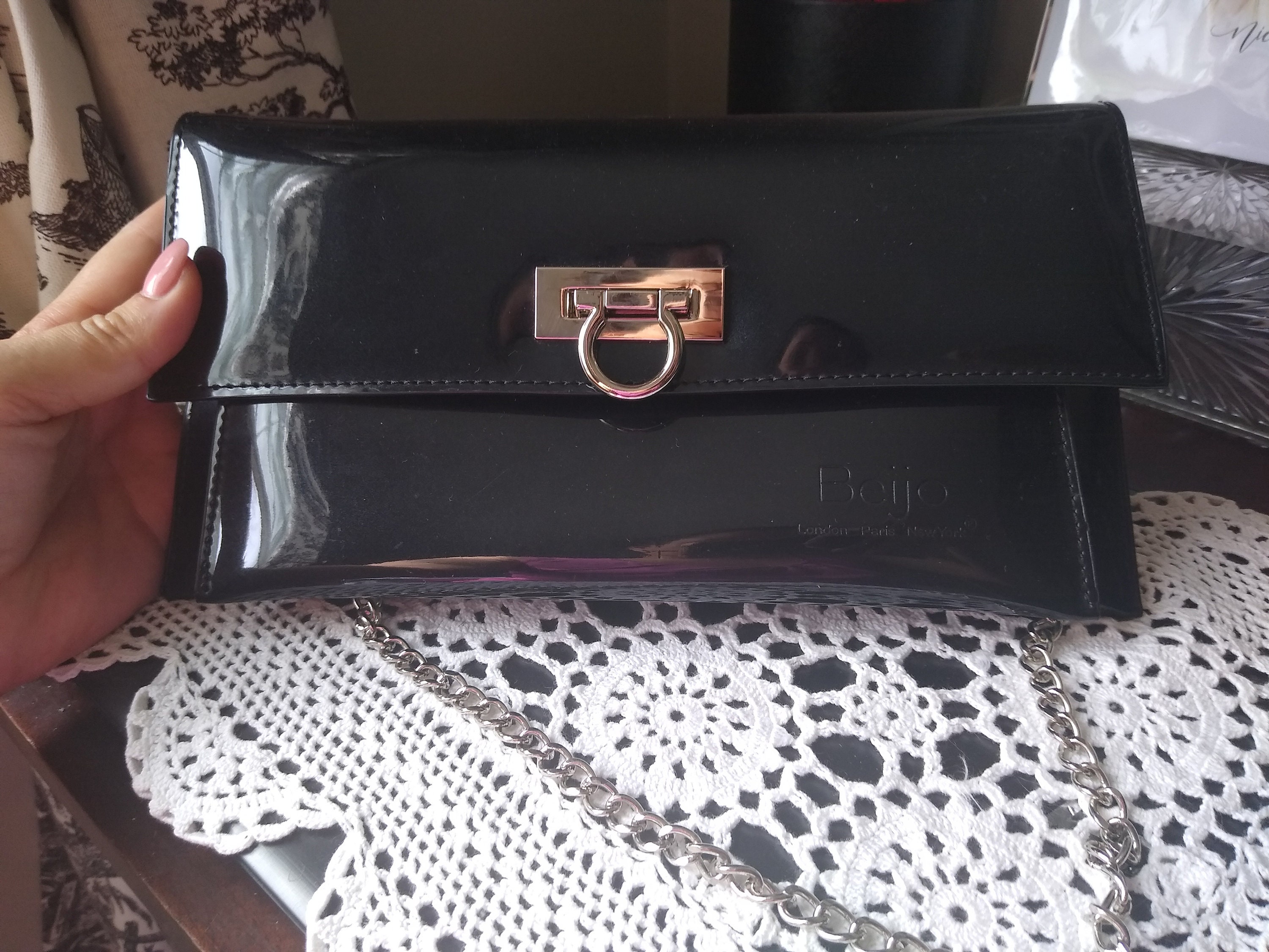 Black Beijo Metallic clutch purse bad with Storage Bag