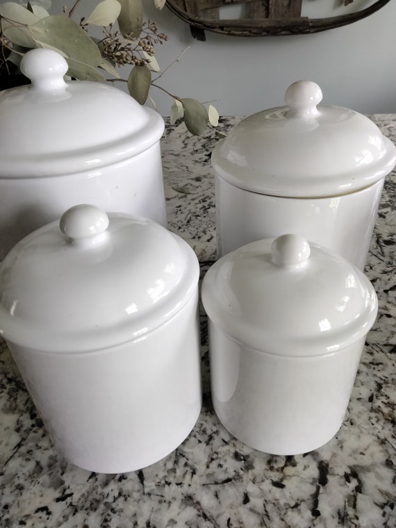 Set of 4 White Canisters Over and Back Inc. Made in Portugal Etsy