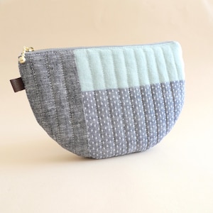 Half Circle Pouch, Patchwork Pouch, Quilted  Pouch, Toiletry Bag, Makeup Bag, Cord Organizer, Gift for her, Denim Zipper Bag