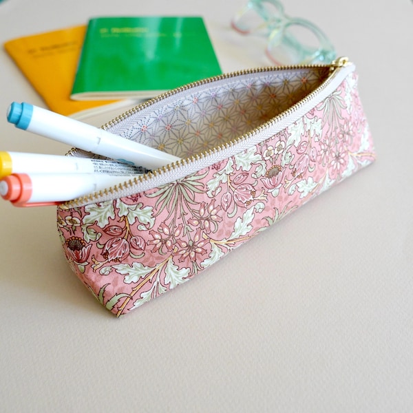 Pencil Case - William Morris Pink, Floral Zipper Bag,  Makeup Brush Bag, Travel Size Pouch, School Supply, Eyeglasses Case