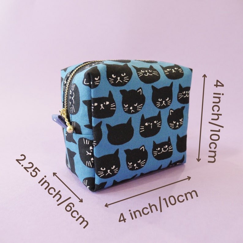 Square Pouch Black Cat, Boxy Pouch, Cat Zipper Bag, Makeup Bag, Travel Size Pouch, Toiletry Bag, Cord Organizer image 2