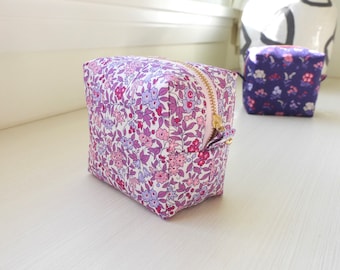 Made-to-order: Square Pouch - Liberty of London, Liberty Pouch, Toiletry Bag, Vintage Floral Bag, Makeup Bag, Cord Organizer, Boxy Pouch