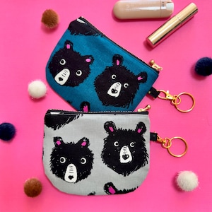 Porta-chaves para moedas - Teddy the Bear Grey, porta-chaves com fecho, porta-moedas, carteira fina minimalista, berloques para bolsas, estojo para fones de ouvido, porta-chaves Kawaii