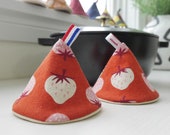 Set of 2 Pot Holders, Cast Iron Lid Holder - Strawberry, Le Creuset STAUB Pot Handle, Japanese Triangle Pot Holder, Gift for Cooks