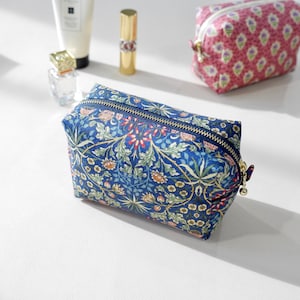 Boxy Pouch - William Morris Moda, Cosmetic Pouch, Small Zipper Pouch, Mini Toiletry Bag, Makeup Bag, Cord Organizer