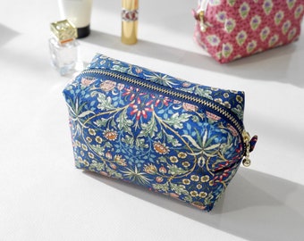 Boxy Pouch - William Morris Moda, Cosmetic Pouch, Small Zipper Pouch, Mini Toiletry Bag, Makeup Bag, Cord Organizer