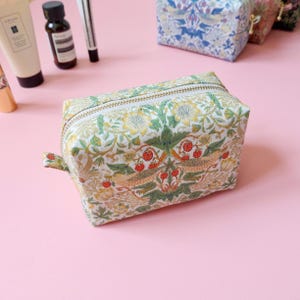 Boxy Pouch - William Morris Canvas, Cosmetic Pouch, Small Zipper Pouch, Mini Toiletry Bag, Makeup Bag, Cord Organizerr