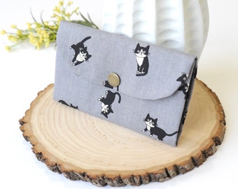 Accordion Card Holder - Gray, Cat Wallet, Japanese Fabric Wallet, Gift for Cat Lovers, Cat Mom, Cat Themed Gift