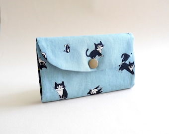 Accordion Card Holder - BLUE, Japanese Fabric Wallet, Cat Wallet, Gift for Cat Lovers, Ergonomic Wallet, Easy Card Holder