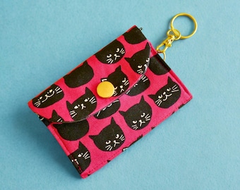 Small Keychain Wallet – Cat Print Coin Purse with Zipper | Minimalist Slim Wallet, Coin Wallet with Keychain | Cat Lovers Gift Idea