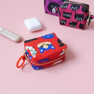 Red Mini Zipper Keychain Pouch for AirPods, Lipstick, Coins – Small Boxy Bag Charm, Earbud Case, Purse Accessory Gift for Her