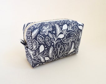 Made-to-order: Mini Boxy Pouch - Mushroom Canvas, Mushroom Fabric Pouch, Toiletry Bag, Makeup Bag, Cord Organizer, Gift for her