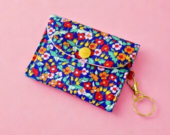 Monedero pequeño con llavero - Liberty of London, cartera minimalista fina, tarjetero, llavero, monedero de tela