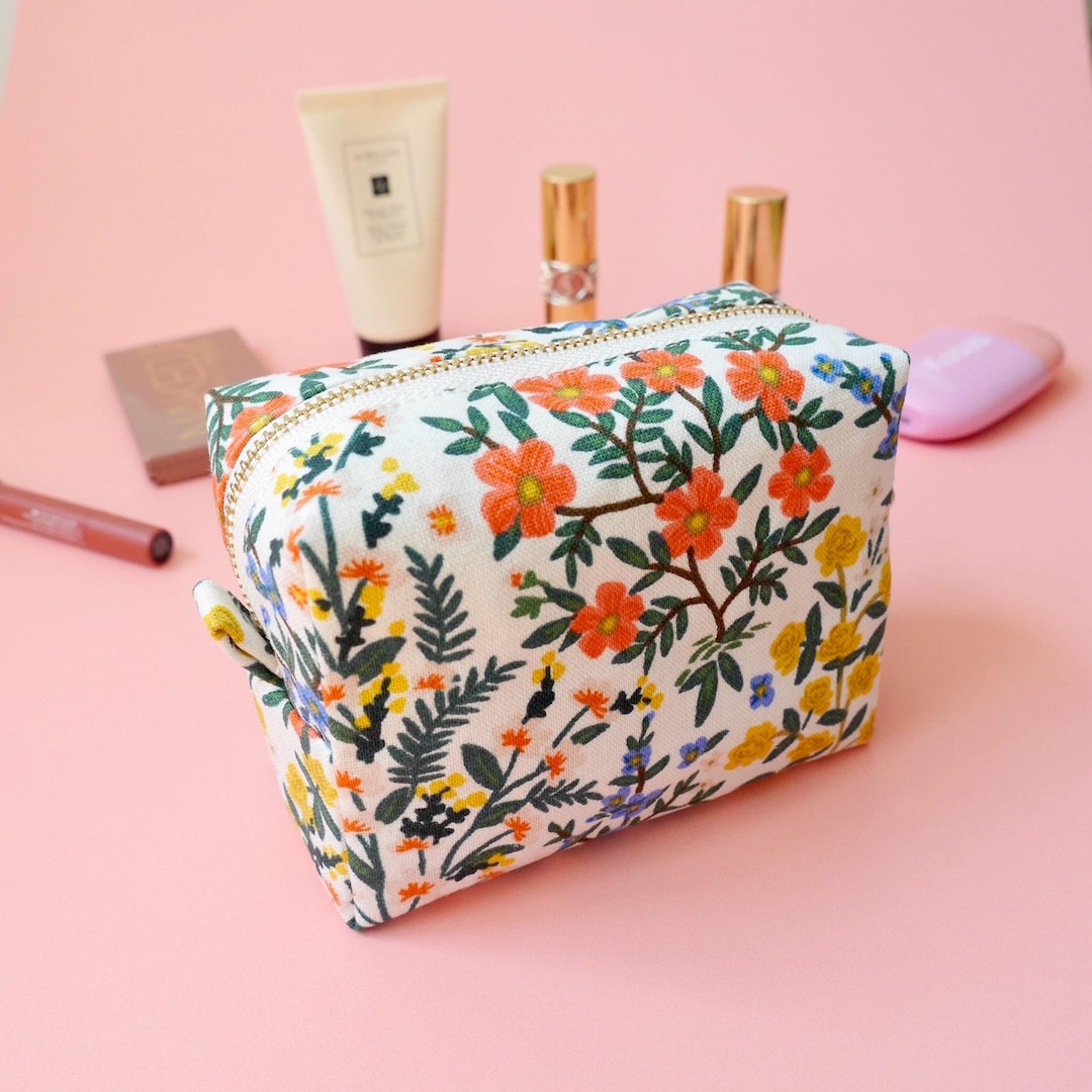Boxy Pouch Rifle Paper Canvas White, Cosmetic Pouch, Small Zipper Pouch ...