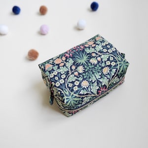 Boxy Pouch - William Morris Moda Black, Cosmetic Pouch, Small Zipper Pouch, Mini Toiletry Bag, Makeup Bag, Cord Organizer