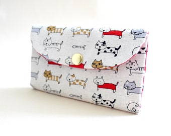 Cat Print Fabric Wallet, Kitten Card Holder, Handmade Small Purse
