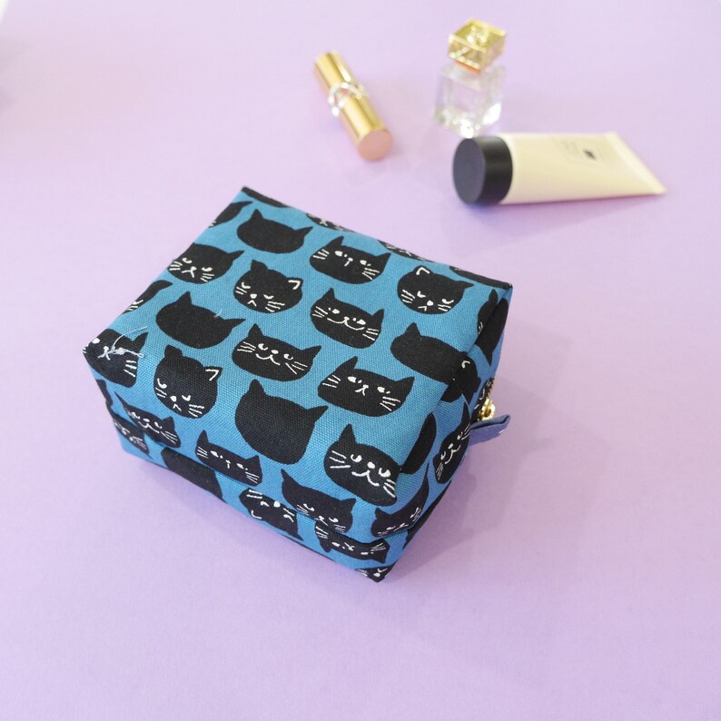 Square Pouch Black Cat, Boxy Pouch, Cat Zipper Bag, Makeup Bag, Travel Size Pouch, Toiletry Bag, Cord Organizer image 3