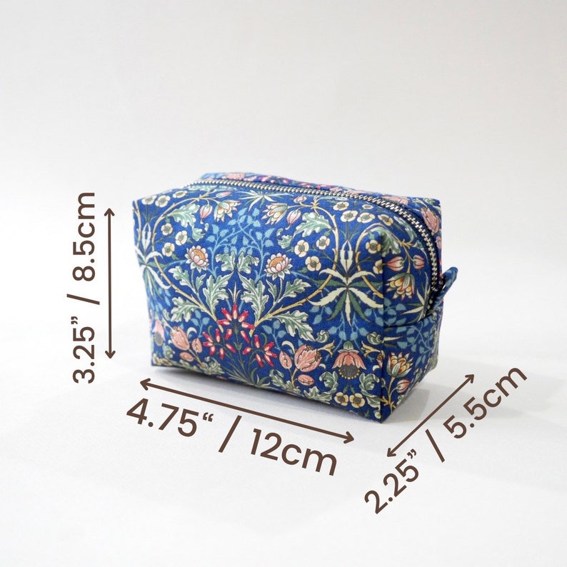 Boxy Pouch William Morris Moda, Cosmetic Pouch, Small Zipper Pouch, Mini Toiletry Bag, Makeup Bag, Cord Organizerr image 2