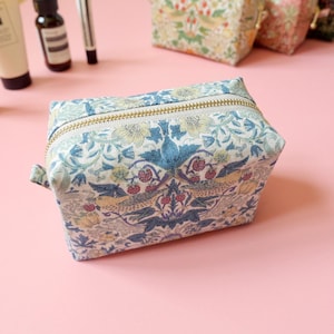 Boxy Pouch - William Morris Canvas, Cosmetic Pouch, Small Zipper Pouch, Mini Toiletry Bag, Makeup Bag, Cord Organizerr