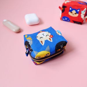 Blue Mini Zipper Keychain Pouch for AirPods, Lipstick, Coins – Small Boxy Bag Charm, Earbud Case, Purse Accessory Gift for Her