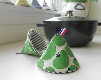 Set of 2 Pot Holders with Green Tomato | Heat Resistant Oven Mitts for STAUB Handles, Dutch Oven Lid Lifter | Kitchen Gift