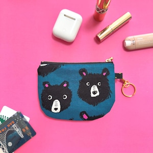 Porta-chaves porta-moedas - Teddy and the Bear Teal, porta-chaves com fecho, porta-moedas, carteira fina minimalista, berloques para bolsas, porta-chaves kawaii