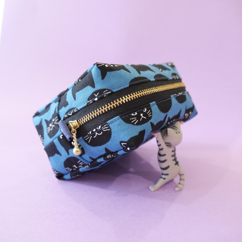 Square Pouch Black Cat, Boxy Pouch, Cat Zipper Bag, Makeup Bag, Travel Size Pouch, Toiletry Bag, Cord Organizer image 5