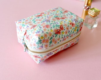 Made-to-order: Boxy Pouch - Liberty London Pink, Cosmetic Pouch, Small Zipper Pouch, Mini Toiletry Bag, Makeup Bag, Cord Organizer