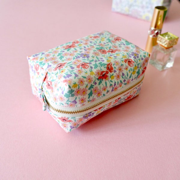 Made-to-order: Boxy Pouch - Liberty London Pink, Cosmetic Pouch, Small Zipper Pouch, Mini Toiletry Bag, Makeup Bag, Cord Organizer