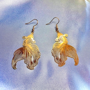 Pretty cute golden Japanese koi fish/goldfish earrings