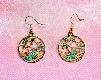Vrij leuke Japanse lente natuur landschap landschap cosplay anime boho stijl ronde hangende gouden oorbellen
