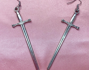 Orecchini in argento Sterling spada su fili francese pesante argento