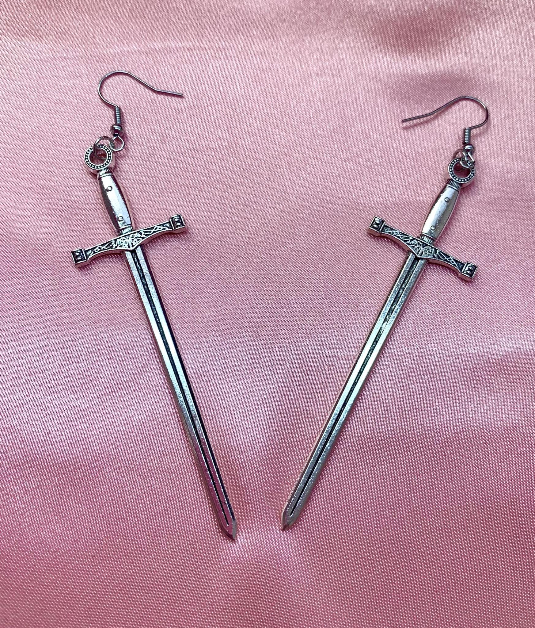 Orecchini A Spada In Argento 925 | Gioielli Pendenti Stile Gotico E Medievale Unisex Con Panno Lucidante - 5