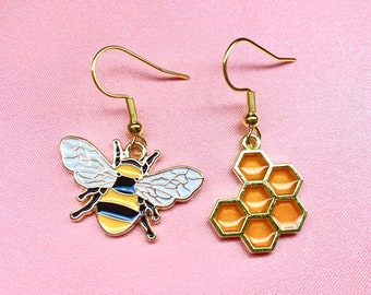 Schattige gouden boho oorbellen in de vorm van een honingbij | lichtgewicht hangende sieraden | cadeau voor haar
