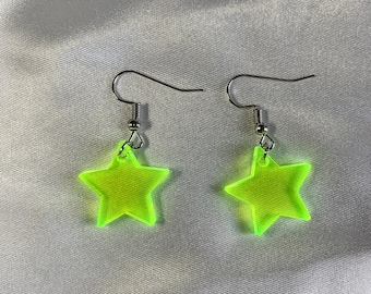 Pretty cute little black, white or neon star, glow in the dark, UV light active, party festival rave, cosmic night, gift earrings