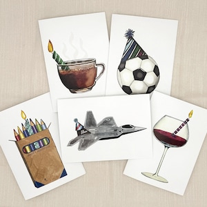 Pick Any 5 Birthday Cards, Watercolor Card Set, Mix and Match Birthday Cards for Him and Her, Hand Painted Card Bundle