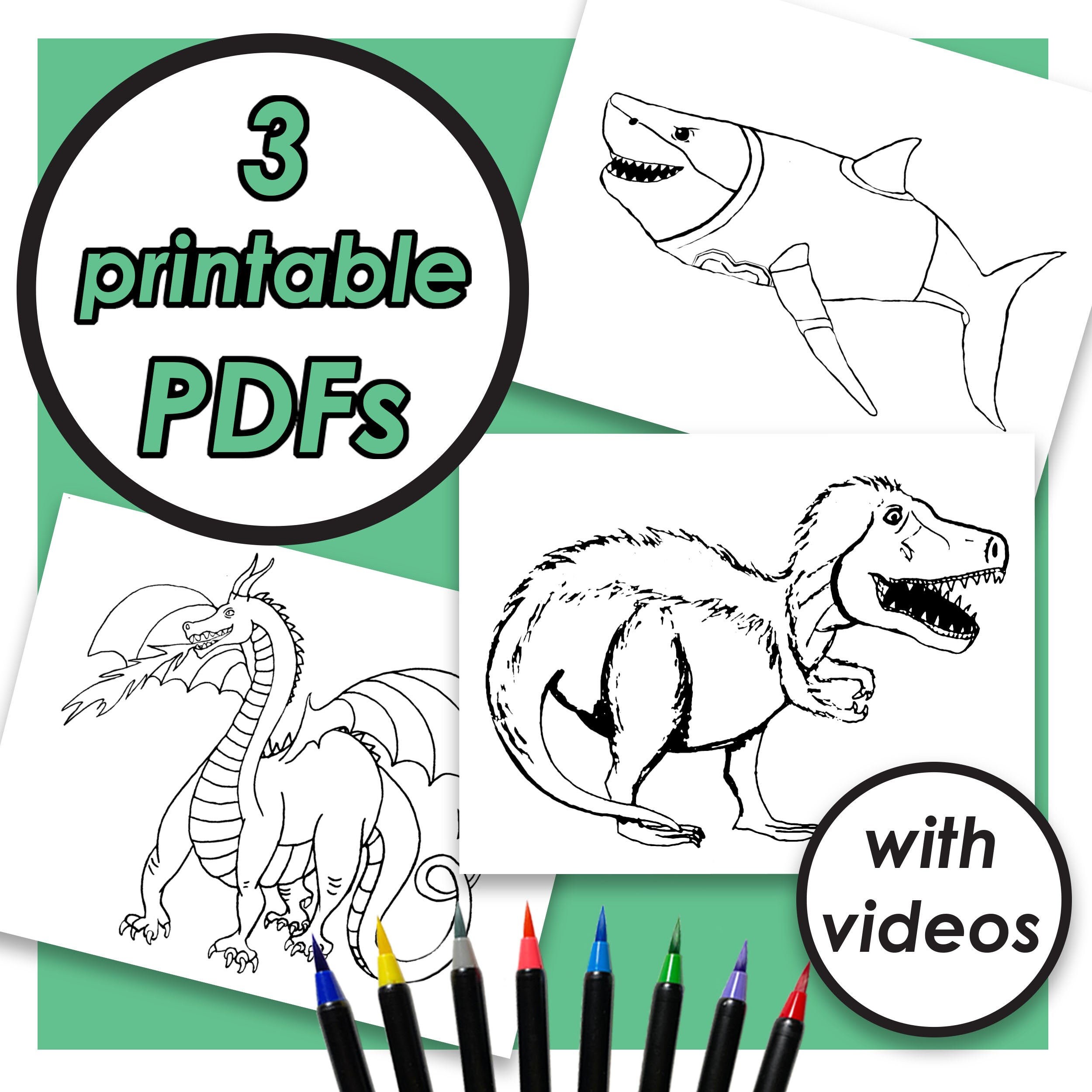 Printable Animal Coloring Pages for Kids, Dragon, Shark, Dinosaur T-rex ...