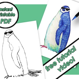 Printable Penguin Coloring Page for Kids, Coloring Sheets, PDF pictures, Color-Along Videos Included