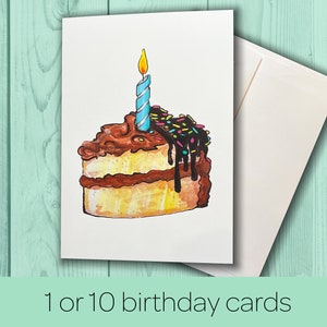 Chocolate Birthday Cake - Card Pack - Birthday Card Pack for Him or Her - Hand Drawn Watercolor Birthday Cards