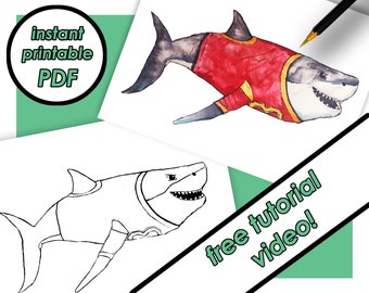 Printable Football Shark Coloring Page for Kids, Coloring Sheets, PDF pictures, Color-Along Videos Included
