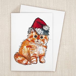 Orange Cat Santa Christmas Card for Grandma or Kids, Cute Cat Holiday Card from Grandma, Merry Christmas